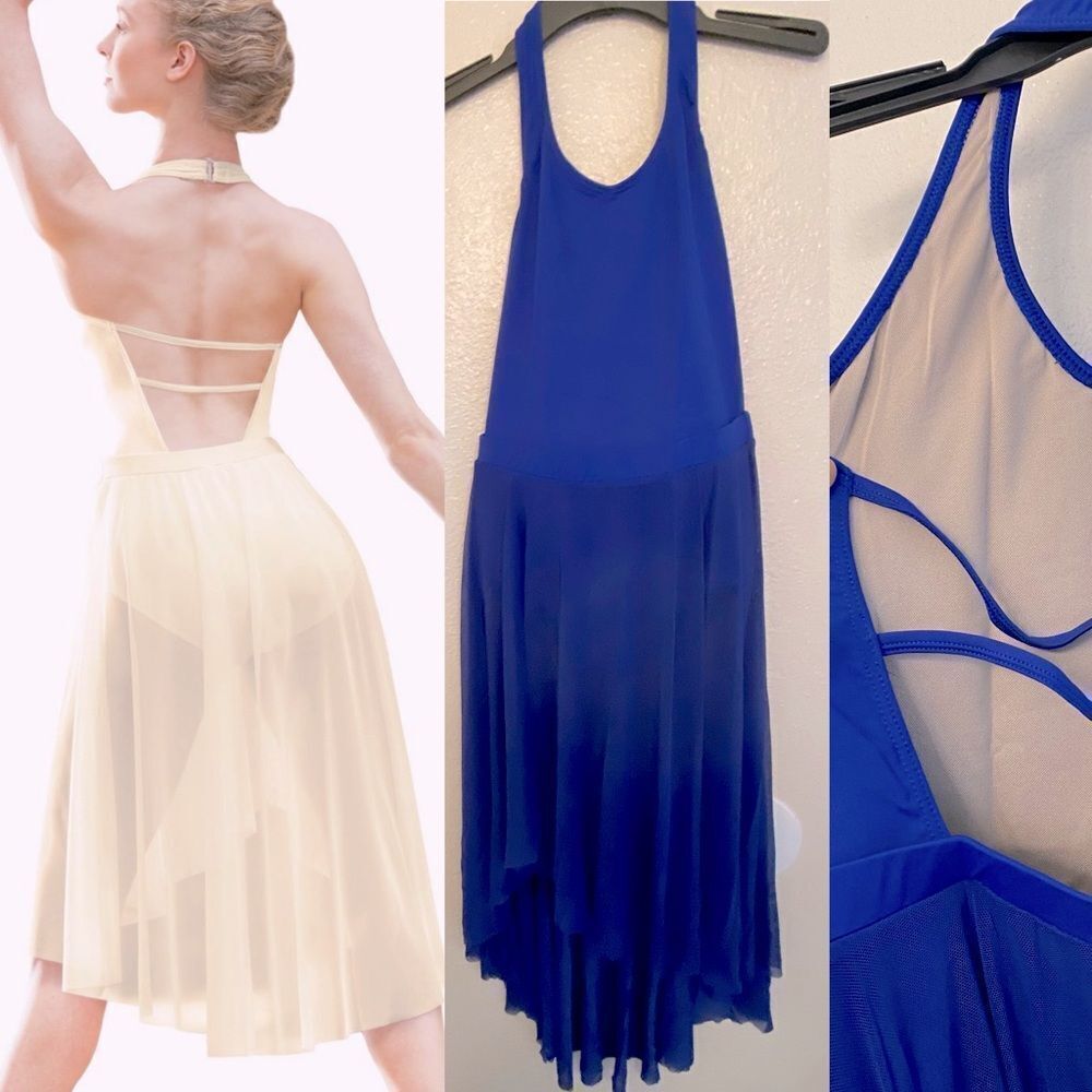 Revolution Dance royal blue dress Leotard costume RC19746 hi low mesh SA adult